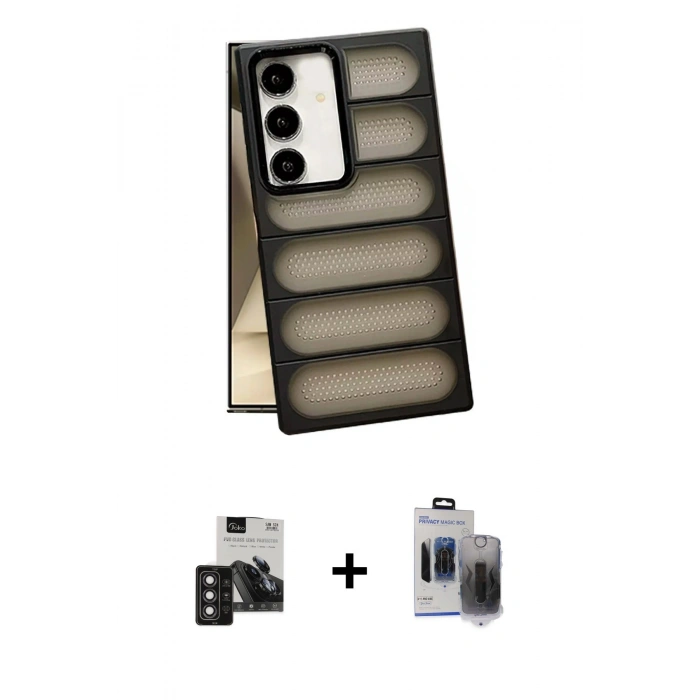 MARSİLYAN™- Galaxy S24 Kılıf Yadigar Doku Özel Seri - Siyah Vanessa Magic Hayalet Cam + PVD Metal Kamera Lens - DNMR