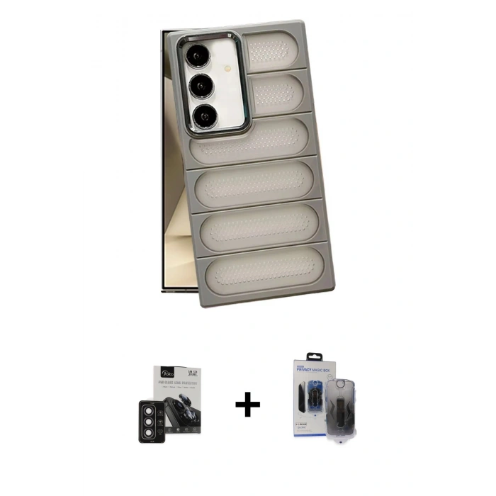 MARSİLYAN™- Galaxy S24 Kılıf Yadigar Doku Özel Seri - Siyah Vanessa Magic Hayalet Cam + PVD Metal Kamera Lens - DNMR