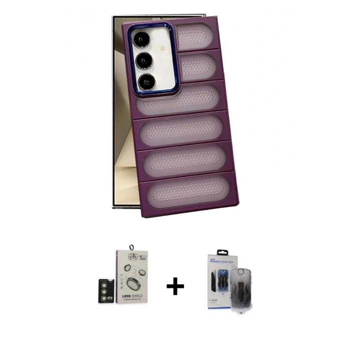 MARSİLYAN™- Galaxy S24 Kılıf Yadigar Doku Özel Seri - Siyah Vanessa Magic Hayalet Cam + Bilvis Titan Kamera Lens - GD