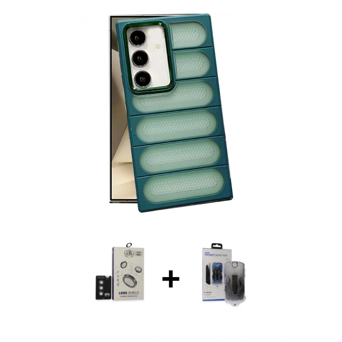 MARSİLYAN™- Galaxy S24 Kılıf Yadigar Doku Özel Seri - Siyah Vanessa Magic Hayalet Cam + Bilvis Titan Kamera Lens - TMGI