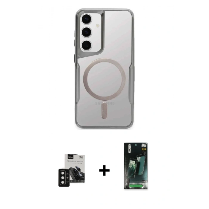 MARSİLYAN™- Galaxy S24 Kılıf Yadigar Klasik Özel Seri - Şeffaf 360 Full Body Arka Koruyucu + PVD Metal Kamera Lens - SH