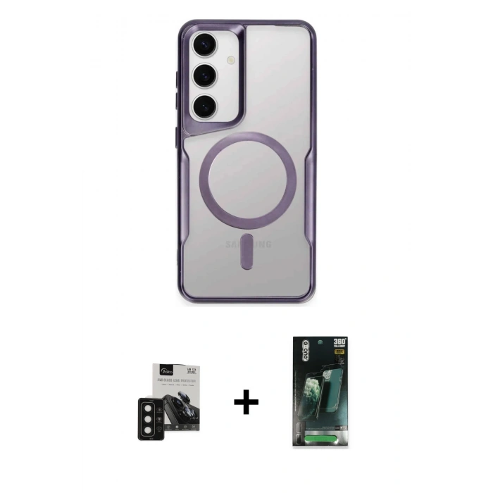 MARSİLYAN™- Galaxy S24 Kılıf Yadigar Klasik Özel Seri - Şeffaf 360 Full Body Arka Koruyucu + PVD Metal Kamera Lens - SH