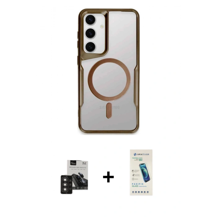 MARSİLYAN™- Galaxy S24 Kılıf Yadigar Klasik Özel Seri - Şeffaf Pasifik Cam Ekran Koruyucu + PVD Metal Kamera Lens - TNGI