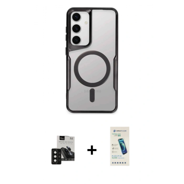 MARSİLYAN™- Galaxy S24 Kılıf Yadigar Klasik Özel Seri - Şeffaf Pasifik Cam Ekran Koruyucu + PVD Metal Kamera Lens - SH