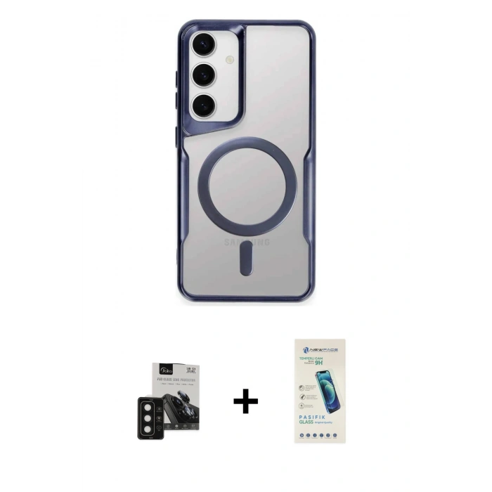 MARSİLYAN™- Galaxy S24 Kılıf Yadigar Klasik Özel Seri - Şeffaf Pasifik Cam Ekran Koruyucu + PVD Metal Kamera Lens - SH