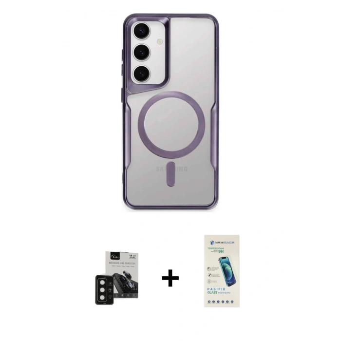 MARSİLYAN™- Galaxy S24 Kılıf Yadigar Klasik Özel Seri - Şeffaf Pasifik Cam Ekran Koruyucu + PVD Metal Kamera Lens - SH