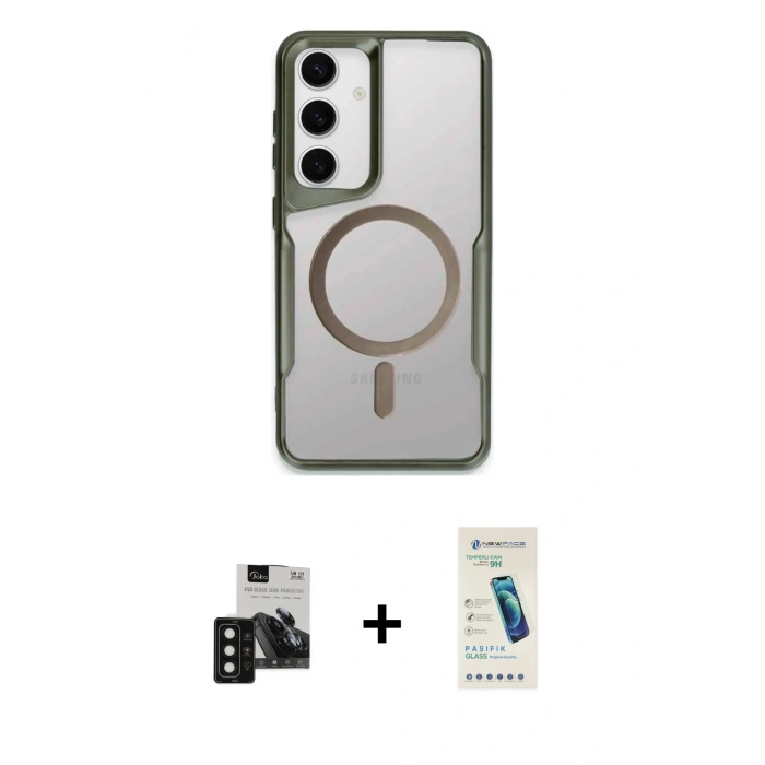MARSİLYAN™- Galaxy S24 Kılıf Yadigar Klasik Özel Seri - Şeffaf Pasifik Cam Ekran Koruyucu + PVD Metal Kamera Lens - SH