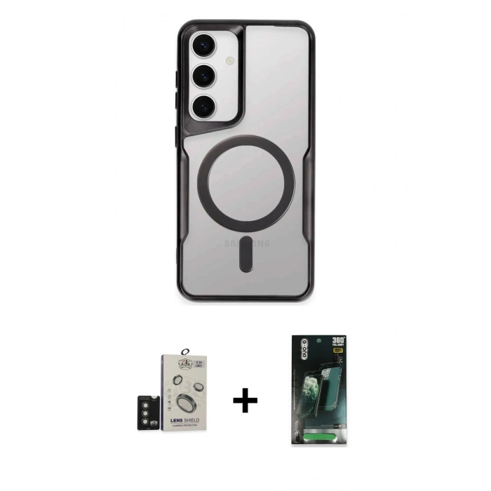 MARSİLYAN™- Galaxy S24 Kılıf Yadigar Klasik Özel Seri - Siyah 360 Mat Full Body Arka Koruyucu + Bilvis Titan Kamera Lens - TMGI