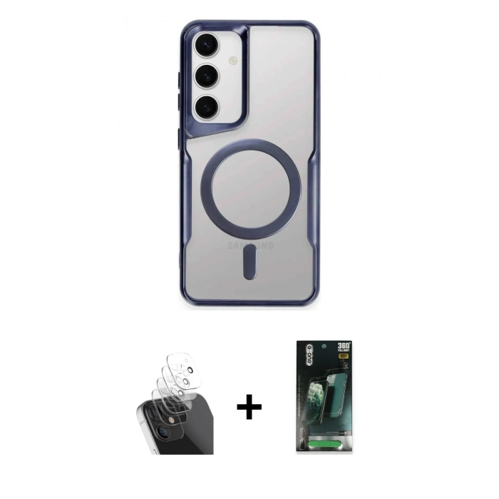 MARSİLYAN™- Galaxy S24 Kılıf Yadigar Klasik Özel Seri - Siyah 360 Mat Full Body Arka Koruyucu + Kamera Lens Koruma Cam - SF