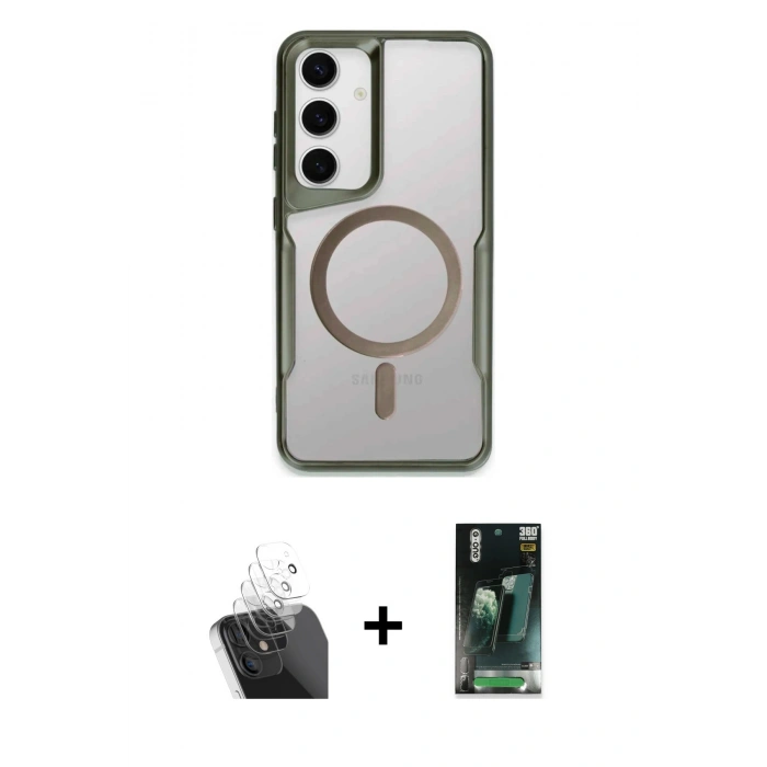 MARSİLYAN™- Galaxy S24 Kılıf Yadigar Klasik Özel Seri - Siyah 360 Mat Full Body Arka Koruyucu + Kamera Lens Koruma Cam - SF