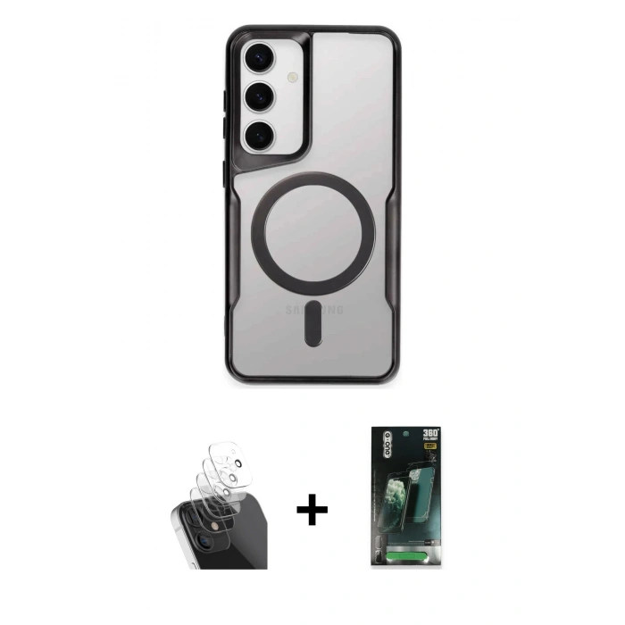 MARSİLYAN™- Galaxy S24 Kılıf Yadigar Klasik Özel Seri - Siyah 360 Mat Full Body Arka Koruyucu + Kamera Lens Koruma Cam - SF