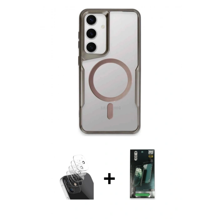 MARSİLYAN™- Galaxy S24 Kılıf Yadigar Klasik Özel Seri - Siyah 360 Mat Full Body Arka Koruyucu + Kamera Lens Koruma Cam - SF