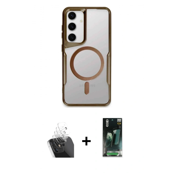MARSİLYAN™- Galaxy S24 Kılıf Yadigar Klasik Özel Seri - Siyah 360 Mat Full Body Arka Koruyucu + Kamera Lens Koruma Cam - SF
