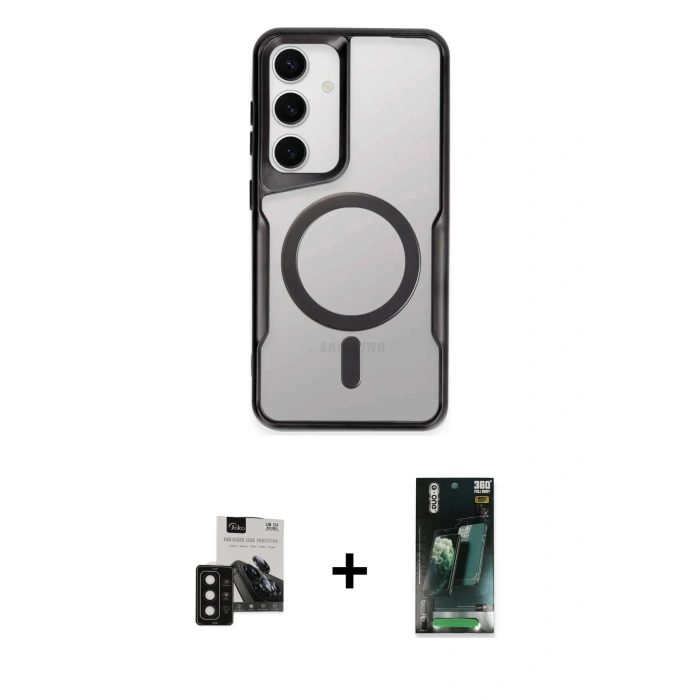 MARSİLYAN™- Galaxy S24 Kılıf Yadigar Klasik Özel Seri - Siyah 360 Mat Full Body Arka Koruyucu + PVD Metal Kamera Lens - SH