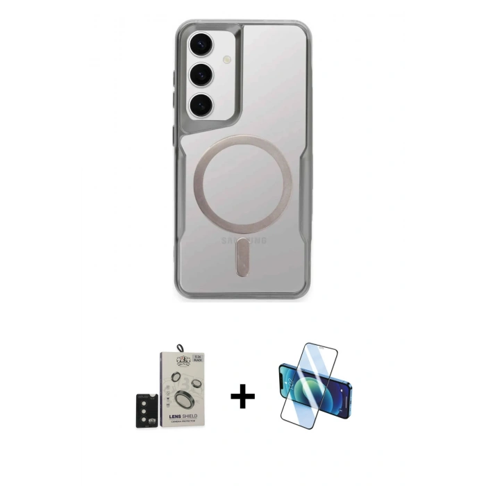 MARSİLYAN™- Galaxy S24 Kılıf Yadigar Klasik Özel Seri - Siyah 3D Antistatik Cam Ekran Koruyucu + Bilvis Titan Kamera Lens - SH