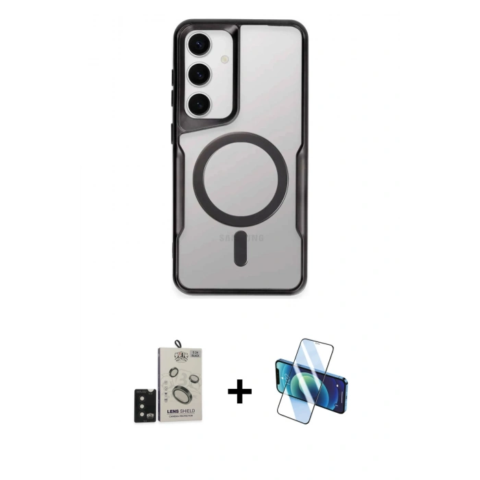 MARSİLYAN™- Galaxy S24 Kılıf Yadigar Klasik Özel Seri - Siyah 3D Antistatik Cam Ekran Koruyucu + Bilvis Titan Kamera Lens - SH