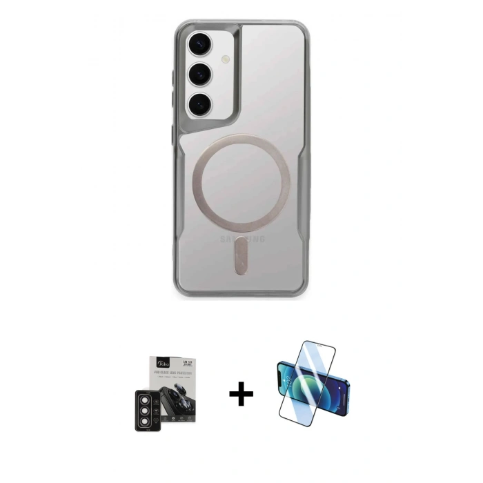 MARSİLYAN™- Galaxy S24 Kılıf Yadigar Klasik Özel Seri - Siyah 3D Antistatik Cam Ekran Koruyucu + PVD Metal Kamera Lens - DNMR