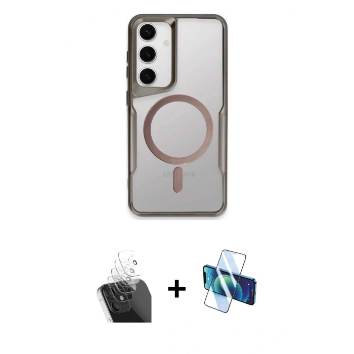 MARSİLYAN™- Galaxy S24 Kılıf Yadigar Klasik Özel Seri - Siyah 3D Antistatik Cam Ekran Koruyucu + Kamera Lens Koruma Cam - SF