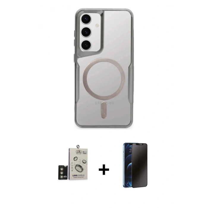 MARSİLYAN™- Galaxy S24 Kılıf Yadigar Klasik Özel Seri - Siyah 3D Antistatik Hayalet Cam Ekran Koruyucu + Bilvis Titan Kamera Lens - GD