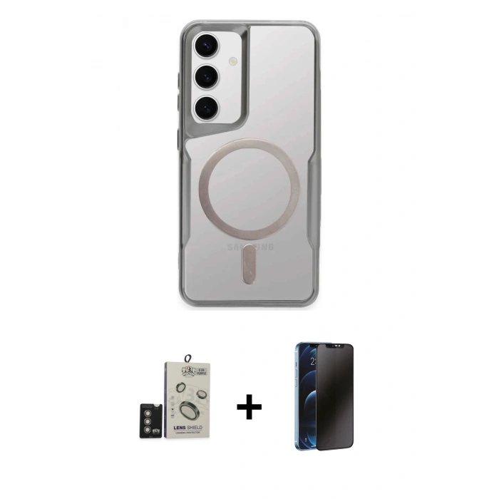MARSİLYAN™- Galaxy S24 Kılıf Yadigar Klasik Özel Seri - Siyah 3D Antistatik Hayalet Cam Ekran Koruyucu + Bilvis Titan Kamera Lens - DNMR