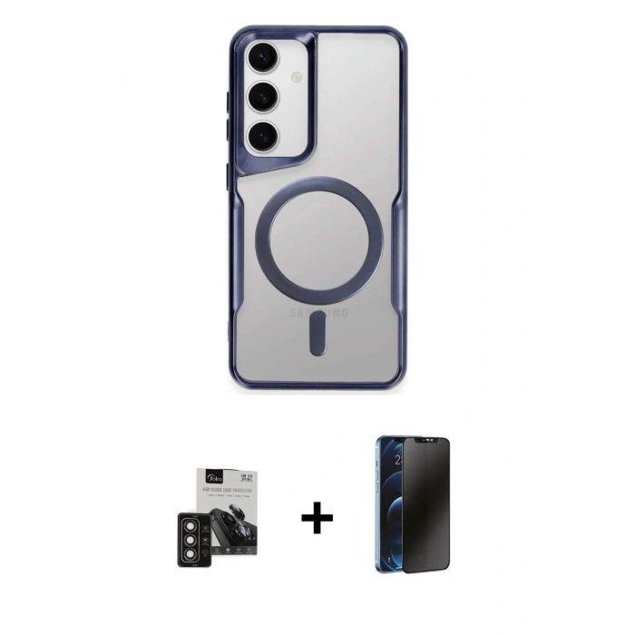 MARSİLYAN™- Galaxy S24 Kılıf Yadigar Klasik Özel Seri - Siyah 3D Antistatik Hayalet Cam Ekran Koruyucu + PVD Metal Kamera Lens - DNMR