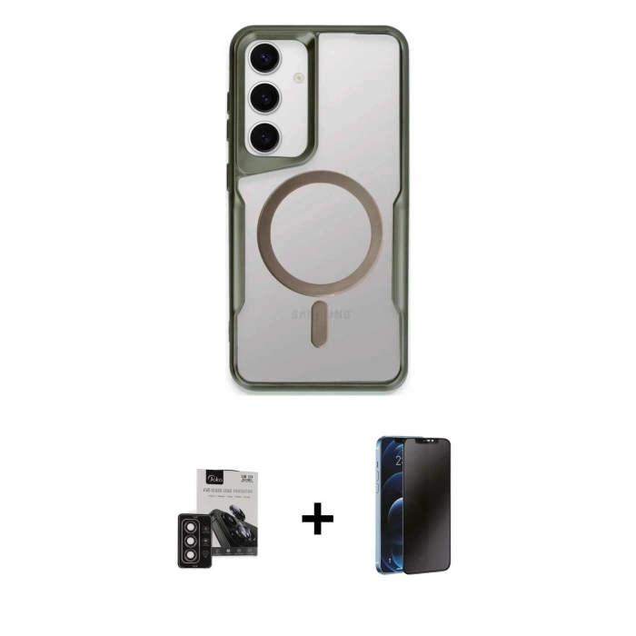 MARSİLYAN™- Galaxy S24 Kılıf Yadigar Klasik Özel Seri - Siyah 3D Antistatik Hayalet Cam Ekran Koruyucu + PVD Metal Kamera Lens - DNMR