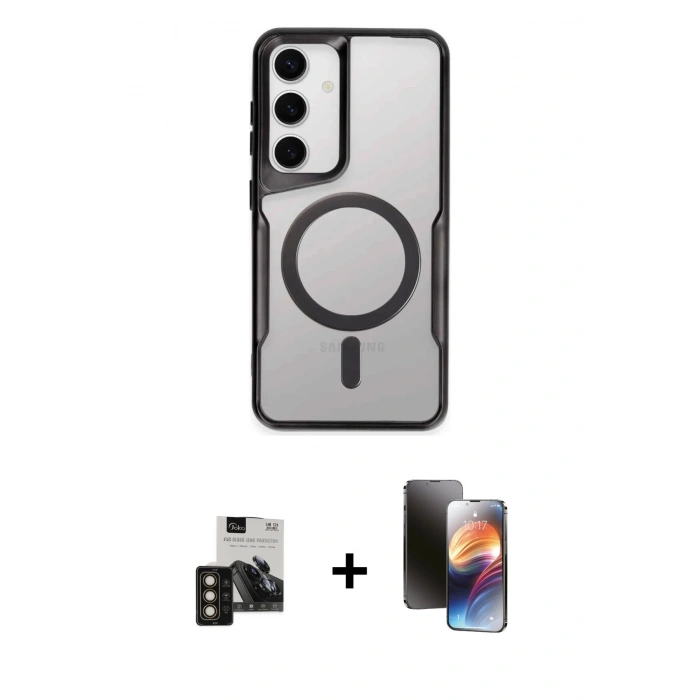 MARSİLYAN™- Galaxy S24 Kılıf Yadigar Klasik Özel Seri - Siyah 3D Antistatik Mat Seramik Nano Ekran Koruyucu + PVD Metal Kamera Lens - GD