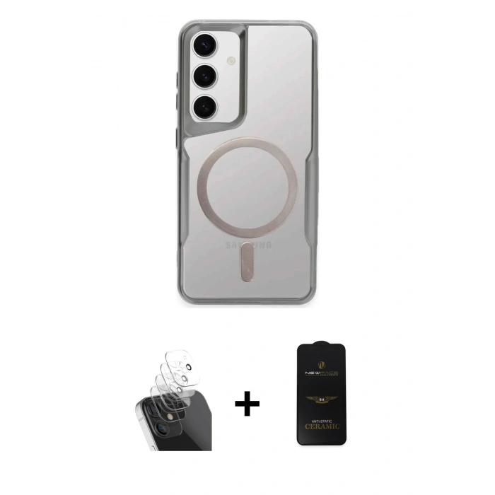 MARSİLYAN™- Galaxy S24 Kılıf Yadigar Klasik Özel Seri - Siyah 6D Antistatik Mat Seramik Hayalet Nano Ekran Koruyucu + Kamera Lens Koruma Cam - SF