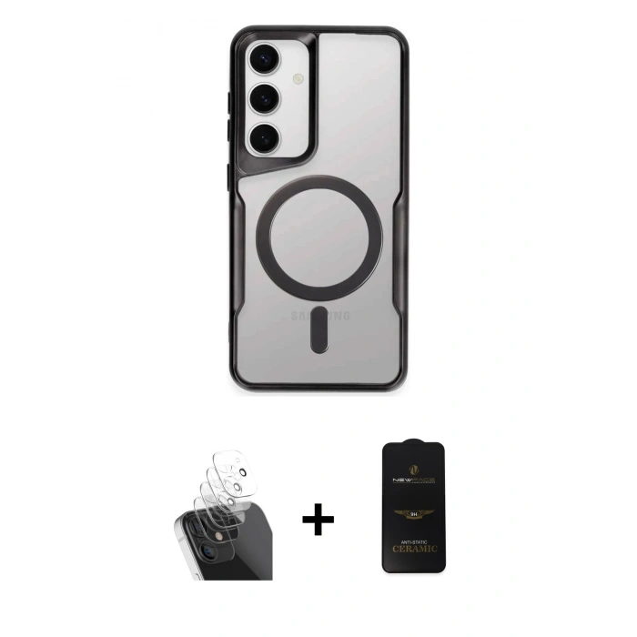 MARSİLYAN™- Galaxy S24 Kılıf Yadigar Klasik Özel Seri - Siyah 6D Antistatik Mat Seramik Hayalet Nano Ekran Koruyucu + Kamera Lens Koruma Cam - SF