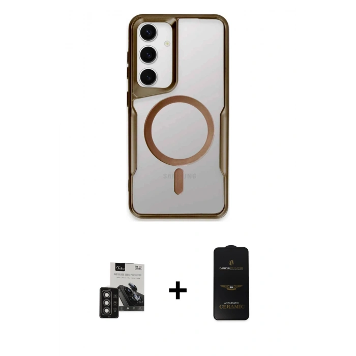 MARSİLYAN™- Galaxy S24 Kılıf Yadigar Klasik Özel Seri - Siyah 6D Antistatik Mat Seramik Hayalet Nano Ekran Koruyucu + PVD Metal Kamera Lens - TNGI