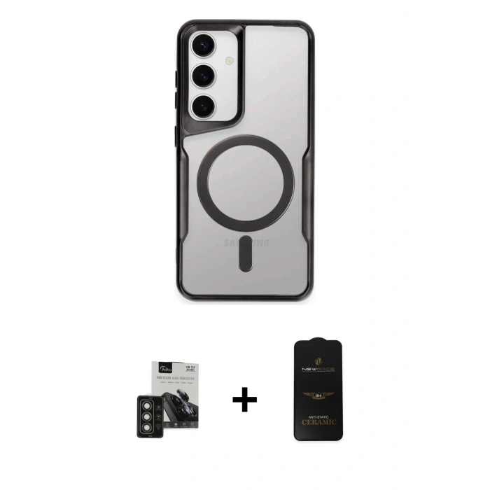 MARSİLYAN™- Galaxy S24 Kılıf Yadigar Klasik Özel Seri - Siyah 6D Antistatik Mat Seramik Hayalet Nano Ekran Koruyucu + PVD Metal Kamera Lens - TNGI