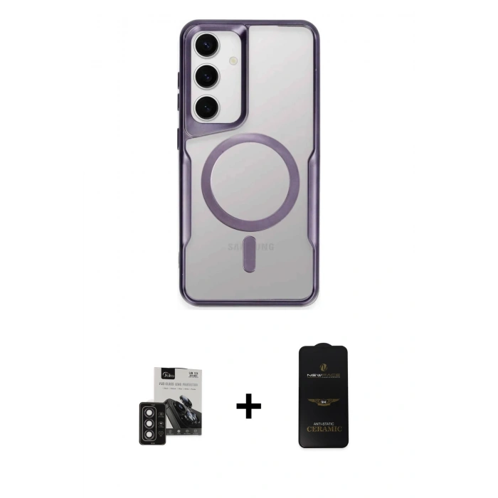 MARSİLYAN™- Galaxy S24 Kılıf Yadigar Klasik Özel Seri - Siyah 6D Antistatik Mat Seramik Hayalet Nano Ekran Koruyucu + PVD Metal Kamera Lens - DNMR