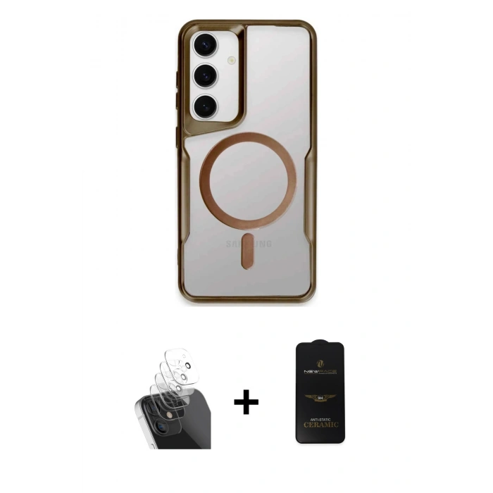 MARSİLYAN™- Galaxy S24 Kılıf Yadigar Klasik Özel Seri - Siyah 6D Antistatik Mat Seramik Hayalet Nano Ekran Koruyucu + Kamera Lens Koruma Cam - SF