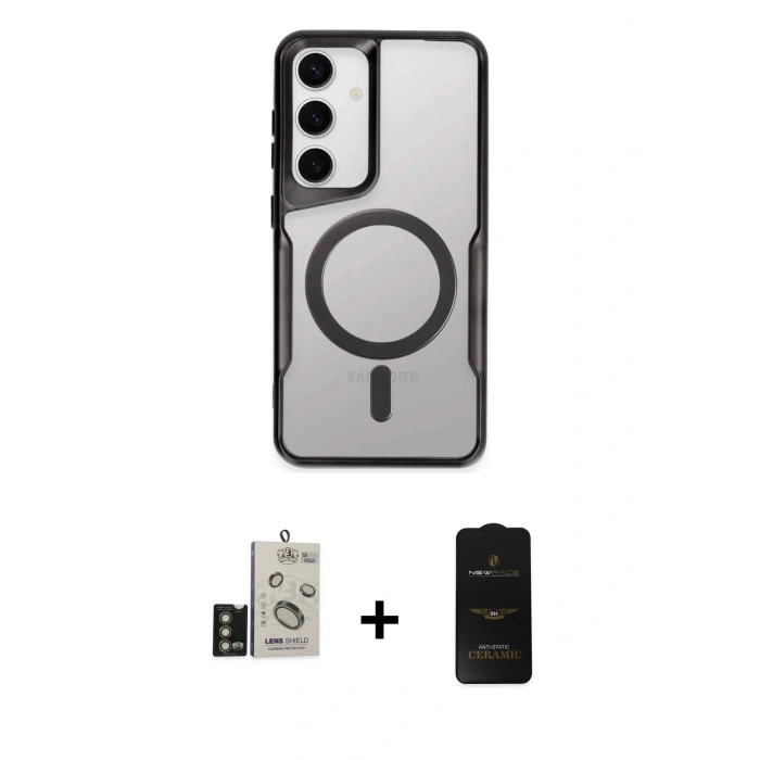MARSİLYAN™- Galaxy S24 Kılıf Yadigar Klasik Özel Seri - Siyah 6D Antistatik Mat Seramik Hayalet Nano Ekran Koruyucu + Bilvis Titan Kamera Lens - GD