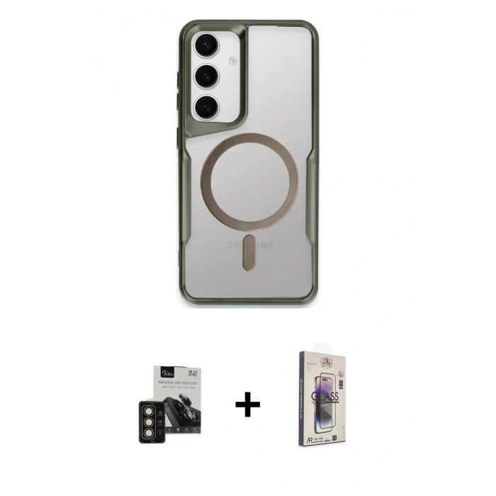MARSİLYAN™- Galaxy S24 Kılıf Yadigar Klasik Özel Seri - Siyah Bilvis 3D Cam Ekran Koruyucu + PVD Metal Kamera Lens - GD