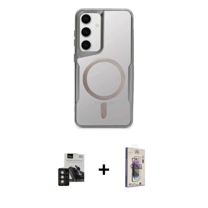 MARSİLYAN™- Galaxy S24 Kılıf Yadigar Klasik Özel Seri - Siyah Bilvis 3D Cam Ekran Koruyucu + PVD Metal Kamera Lens - GD