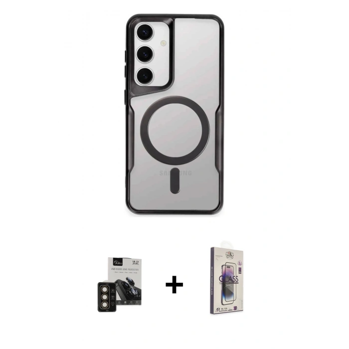 MARSİLYAN™- Galaxy S24 Kılıf Yadigar Klasik Özel Seri - Siyah Bilvis 3D Cam Ekran Koruyucu + PVD Metal Kamera Lens - GD