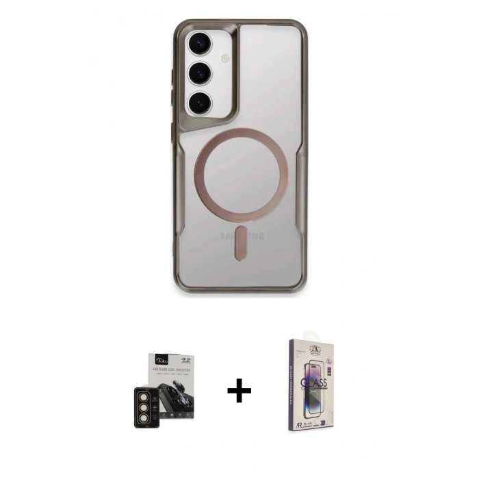 MARSİLYAN™- Galaxy S24 Kılıf Yadigar Klasik Özel Seri - Siyah Bilvis 3D Cam Ekran Koruyucu + PVD Metal Kamera Lens - GD