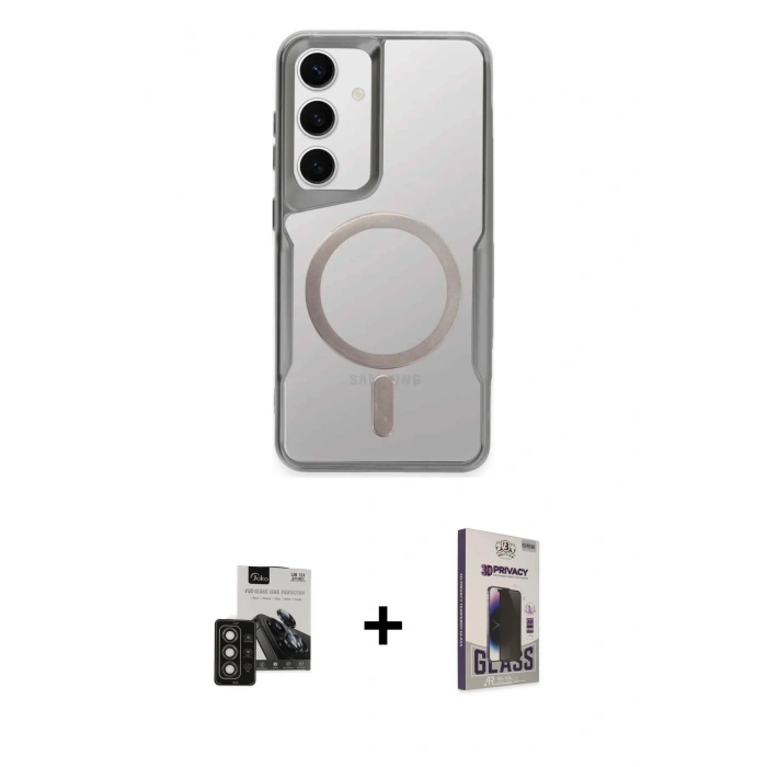 MARSİLYAN™- Galaxy S24 Kılıf Yadigar Klasik Özel Seri - Siyah Bilvis Hayalet Cam Ekran Koruyucu + PVD Metal Kamera Lens - TNGI