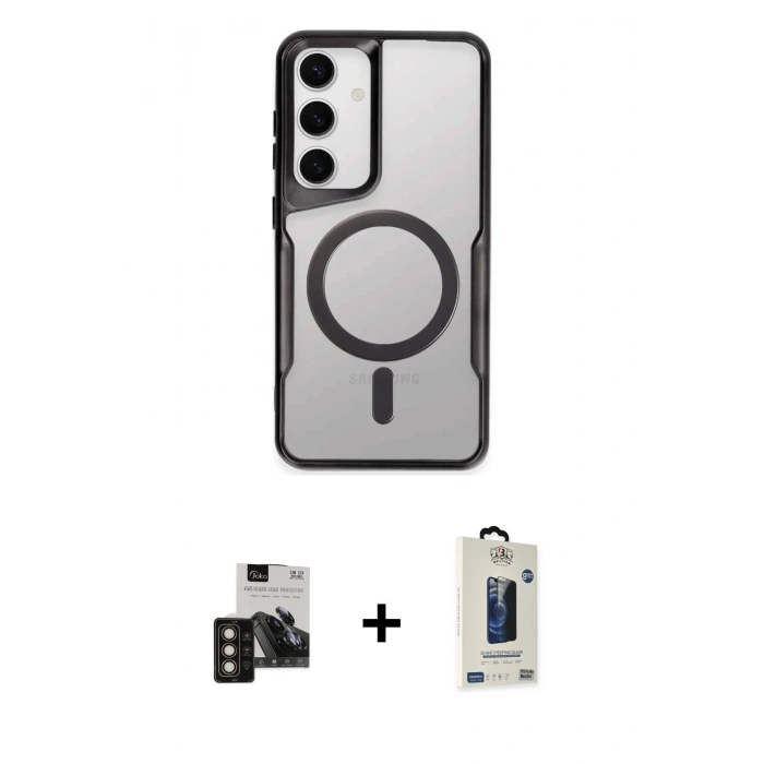 MARSİLYAN™- Galaxy S24 Kılıf Yadigar Klasik Özel Seri - Siyah Bilvis Hayalet Cam Ekran Koruyucu + PVD Metal Kamera Lens - GD