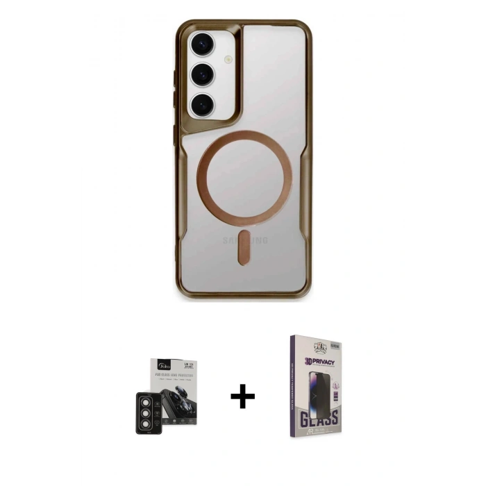 MARSİLYAN™- Galaxy S24 Kılıf Yadigar Klasik Özel Seri - Siyah Bilvis Hayalet Cam Ekran Koruyucu + PVD Metal Kamera Lens - TNGI