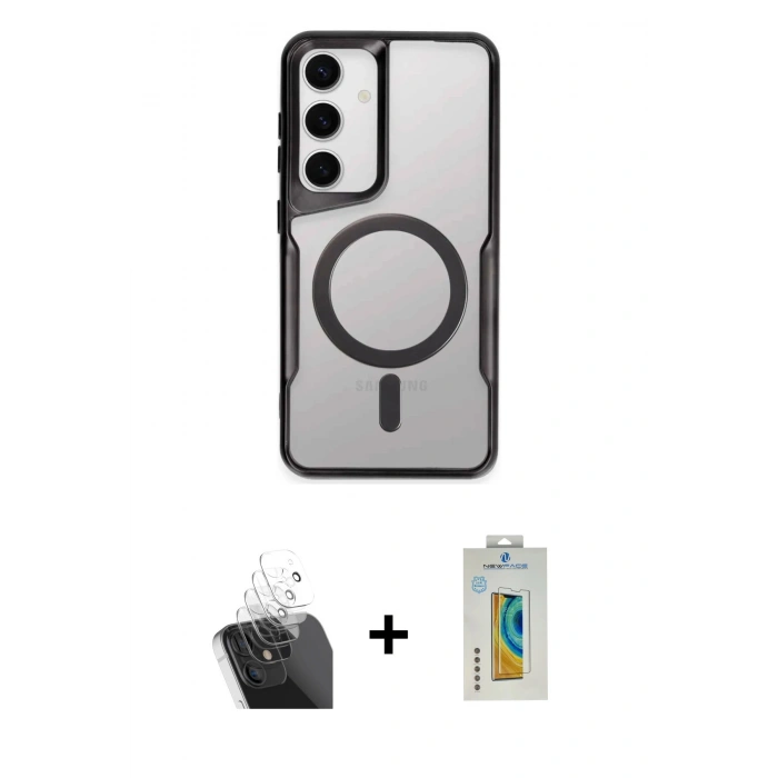 MARSİLYAN™- Galaxy S24 Kılıf Yadigar Klasik Özel Seri - Siyah Polymer Nano Ekran Koruyucu + Kamera Lens Koruma Cam - SF
