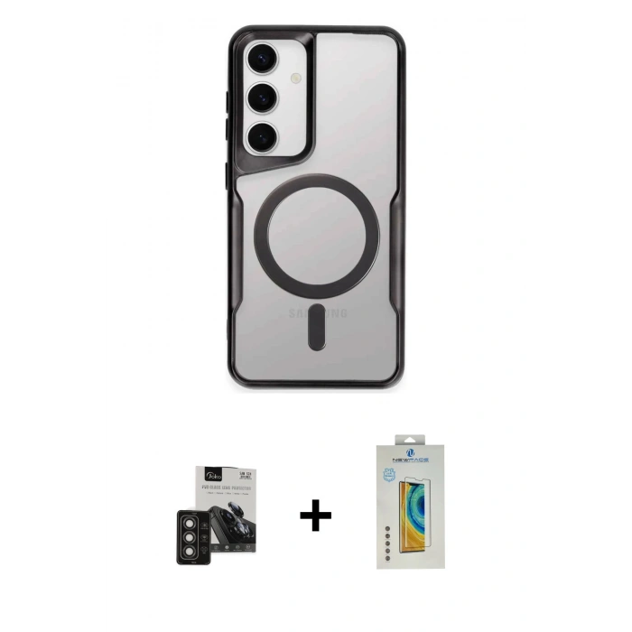 MARSİLYAN™- Galaxy S24 Kılıf Yadigar Klasik Özel Seri - Siyah Polymer Nano Ekran Koruyucu + PVD Metal Kamera Lens - TNGI