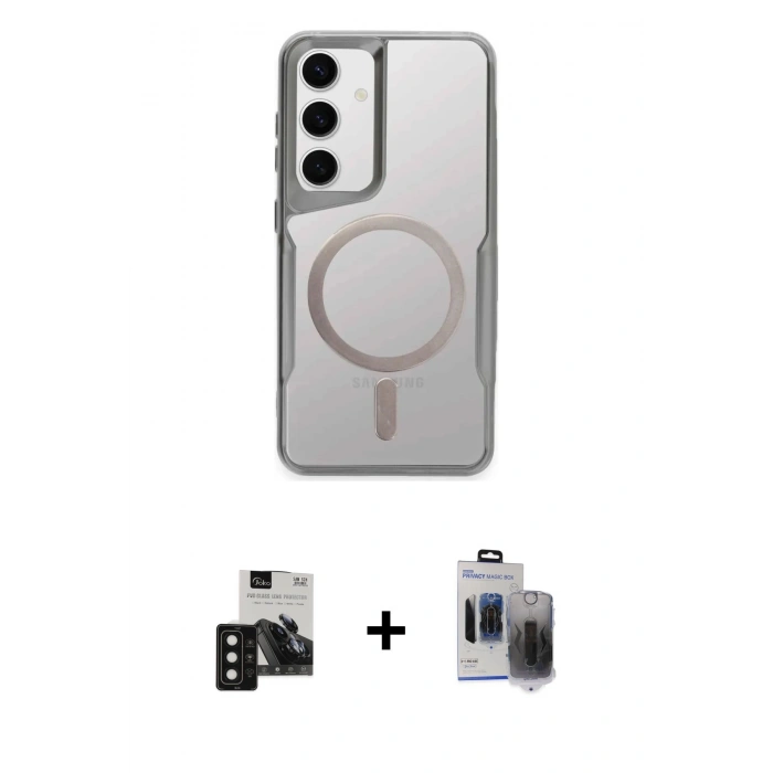 MARSİLYAN™- Galaxy S24 Kılıf Yadigar Klasik Özel Seri - Siyah Vanessa Magic Hayalet Cam + PVD Metal Kamera Lens - SH