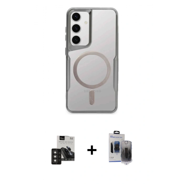 MARSİLYAN™- Galaxy S24 Kılıf Yadigar Klasik Özel Seri - Siyah Vanessa Magic Hayalet Cam + PVD Metal Kamera Lens - TNGI