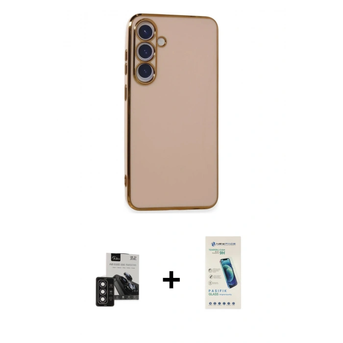 MARSİLYAN™- Galaxy S24 Kılıf Yankı Serisi - Şeffaf Pasifik Cam Ekran Koruyucu + PVD Metal Kamera Lens - DNMR
