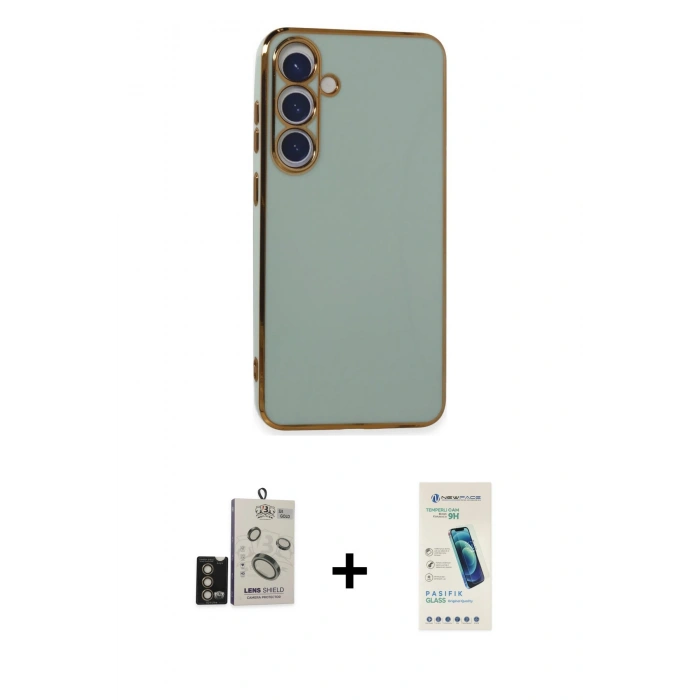 MARSİLYAN™- Galaxy S24 Kılıf Yankı Serisi - Şeffaf Pasifik Cam Ekran Koruyucu + Bilvis Titan Kamera Lens - GD
