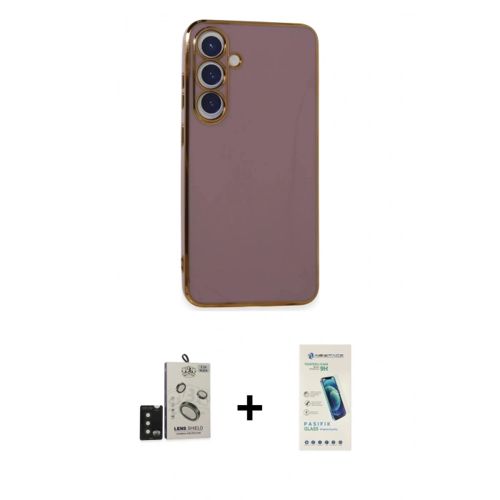 MARSİLYAN™- Galaxy S24 Kılıf Yankı Serisi - Şeffaf Pasifik Cam Ekran Koruyucu + Bilvis Titan Kamera Lens - SH