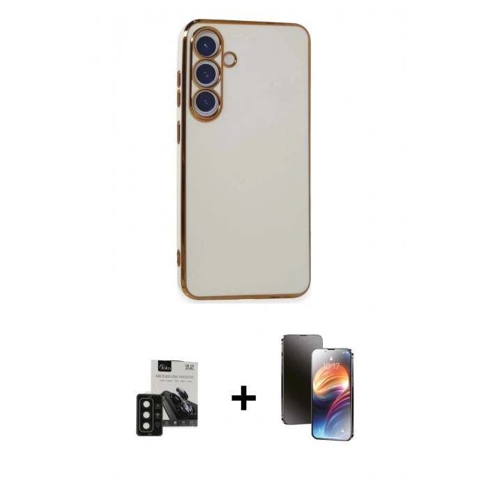 MARSİLYAN™- Galaxy S24 Kılıf Yankı Serisi - Siyah 3D Antistatik Mat Seramik Nano Ekran Koruyucu + PVD Metal Kamera Lens - SH