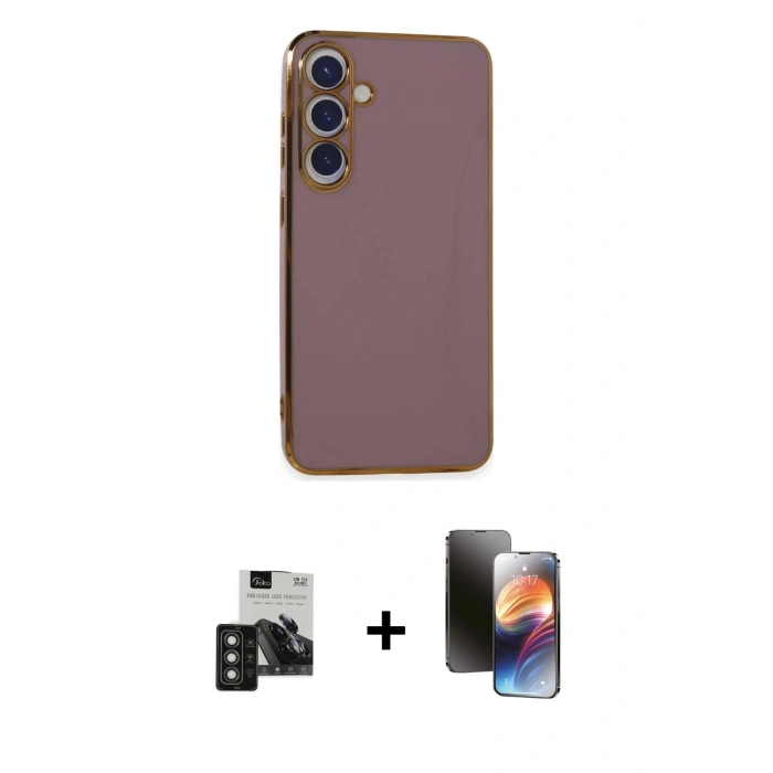 MARSİLYAN™- Galaxy S24 Kılıf Yankı Serisi - Siyah 3D Antistatik Mat Seramik Nano Ekran Koruyucu + PVD Metal Kamera Lens - TNGI
